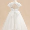 Flower Girl Dresses | A-line Scoop Tea-Length Lace/Tulle Flower Girl Dress Ivory – Girls