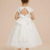 Flower Girl Dresses | A-line Scoop Tea-Length Lace/Tulle Flower Girl Dress Ivory – Girls