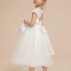 Flower Girl Dresses | A-line Scoop Tea-Length Lace/Tulle Flower Girl Dress Ivory – Girls