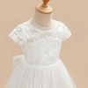 Flower Girl Dresses | A-line Scoop Tea-Length Lace/Tulle Flower Girl Dress Ivory – Girls