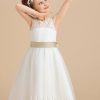 Flower Girl Dresses | A-line Scoop Tea-Length Lace/Tulle Flower Girl Dress Ivory – Girls