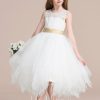 Flower Girl Dresses | A-line Scoop Tea-Length Lace/Tulle Flower Girl Dress Ivory – Girls