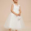 Flower Girl Dresses | A-line Scoop Tea-Length Lace/Tulle Flower Girl Dress Ivory – Girls