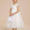 Flower Girl Dresses | A-line Scoop Tea-Length Lace/Tulle Flower Girl Dress Ivory – Girls