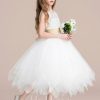 Flower Girl Dresses | A-line Scoop Tea-Length Lace/Tulle Flower Girl Dress Ivory – Girls