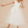 Flower Girl Dresses | A-line Scoop Tea-Length Lace/Tulle Flower Girl Dress Ivory – Girls