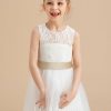 Flower Girl Dresses | A-line Scoop Tea-Length Lace/Tulle Flower Girl Dress Ivory – Girls