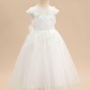 Flower Girl Dresses | A-line Scoop Tea-Length Lace/Tulle Flower Girl Dress Ivory – Girls