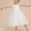 Flower Girl Dresses | A-line Scoop Tea-Length Lace/Tulle Flower Girl Dress Ivory – Girls