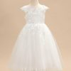 Flower Girl Dresses | A-line Scoop Tea-Length Lace/Tulle Flower Girl Dress Ivory – Girls