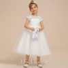 Flower Girl Dresses | A-line Scoop Tea-Length Lace/Tulle Flower Girl Dress Ivory – Girls