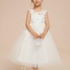 Flower Girl Dresses | A-line Scoop Tea-Length Lace/Tulle Flower Girl Dress Ivory – Girls