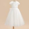 Flower Girl Dresses | A-line Scoop Tea-Length Lace/Tulle Flower Girl Dress Ivory – Girls