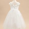 Flower Girl Dresses | A-line Scoop Tea-Length Lace/Tulle Flower Girl Dress Ivory – Girls