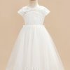 Flower Girl Dresses | A-line Scoop Tea-Length Lace/Tulle Flower Girl Dress Ivory – Girls