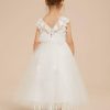 Flower Girl Dresses | A-line Scoop Tea-Length Lace/Tulle Flower Girl Dress Ivory – Girls