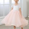 Flower Girl Dresses | A-line Scoop Tea-Length Lace/Tulle Flower Girl Dress Pearl Pink – Girls