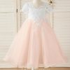 Flower Girl Dresses | A-line Scoop Tea-Length Lace/Tulle Flower Girl Dress Pearl Pink – Girls