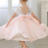 Flower Girl Dresses | A-line Scoop Tea-Length Lace/Tulle Flower Girl Dress Pearl Pink – Girls