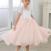 Flower Girl Dresses | A-line Scoop Tea-Length Lace/Tulle Flower Girl Dress Pearl Pink – Girls