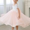 Flower Girl Dresses | A-line Scoop Tea-Length Lace/Tulle Flower Girl Dress Pearl Pink – Girls