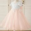 Flower Girl Dresses | A-line Scoop Tea-Length Lace/Tulle Flower Girl Dress Pearl Pink – Girls