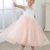 Flower Girl Dresses | A-line Scoop Tea-Length Lace/Tulle Flower Girl Dress Pearl Pink – Girls