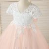 Flower Girl Dresses | A-line Scoop Tea-Length Lace/Tulle Flower Girl Dress Pearl Pink – Girls