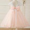 Flower Girl Dresses | A-line Scoop Tea-Length Lace/Tulle Flower Girl Dress Pearl Pink – Girls