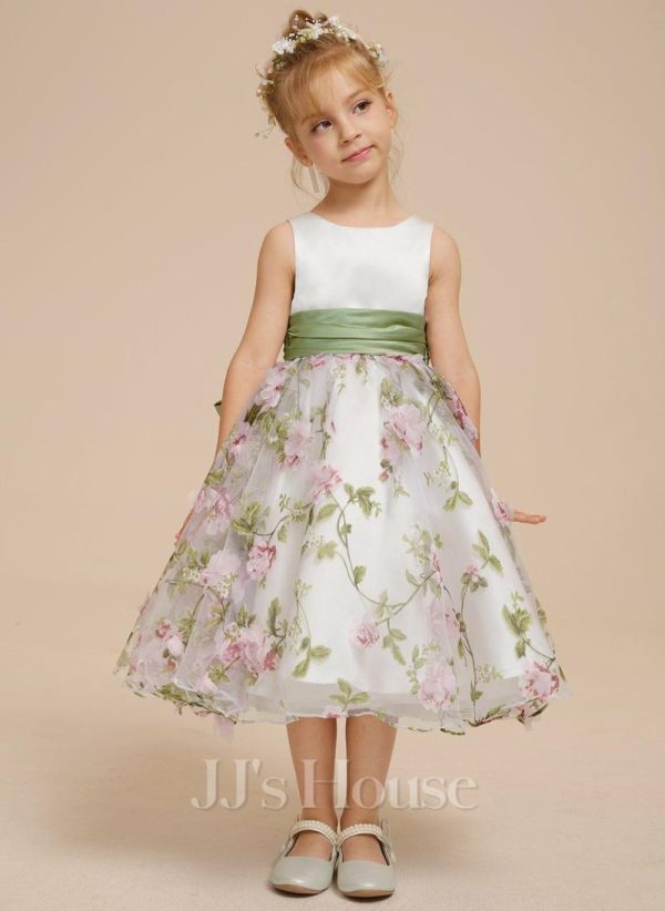 Flower Girl Dresses | A-line Scoop Tea-Length Organza/Satin Flower Girl Dress As Picture – Girls