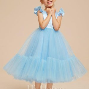 Flower Girl Dresses | A-line Scoop Tea-Length Satin/Tulle Flower Girl Dress As Picture – Girls