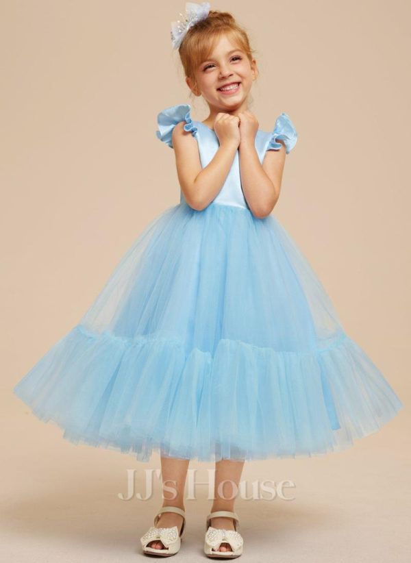 Flower Girl Dresses | A-line Scoop Tea-Length Satin/Tulle Flower Girl Dress As Picture – Girls