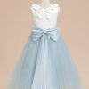 Flower Girl Dresses | A-line Scoop Tea-Length Satin/Tulle Flower Girl Dress As Picture – Girls