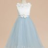 Flower Girl Dresses | A-line Scoop Tea-Length Satin/Tulle Flower Girl Dress As Picture – Girls