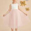 Flower Girl Dresses | A-line Scoop Tea-Length Satin/Tulle Flower Girl Dress Blushing Pink – Girls