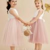 Flower Girl Dresses | A-line Scoop Tea-Length Satin/Tulle Flower Girl Dress Blushing Pink – Girls