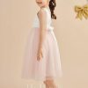 Flower Girl Dresses | A-line Scoop Tea-Length Satin/Tulle Flower Girl Dress Blushing Pink – Girls