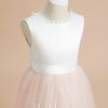 Flower Girl Dresses | A-line Scoop Tea-Length Satin/Tulle Flower Girl Dress Blushing Pink – Girls