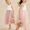 Flower Girl Dresses | A-line Scoop Tea-Length Satin/Tulle Flower Girl Dress Blushing Pink – Girls