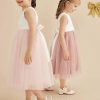 Flower Girl Dresses | A-line Scoop Tea-Length Satin/Tulle Flower Girl Dress Blushing Pink – Girls