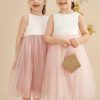 Flower Girl Dresses | A-line Scoop Tea-Length Satin/Tulle Flower Girl Dress Blushing Pink – Girls