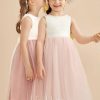 Flower Girl Dresses | A-line Scoop Tea-Length Satin/Tulle Flower Girl Dress Blushing Pink – Girls