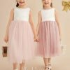 Flower Girl Dresses | A-line Scoop Tea-Length Satin/Tulle Flower Girl Dress Blushing Pink – Girls