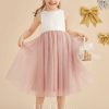 Flower Girl Dresses | A-line Scoop Tea-Length Satin/Tulle Flower Girl Dress Blushing Pink – Girls