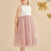 Flower Girl Dresses | A-line Scoop Tea-Length Satin/Tulle Flower Girl Dress Blushing Pink – Girls