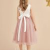 Flower Girl Dresses | A-line Scoop Tea-Length Satin/Tulle Flower Girl Dress Blushing Pink – Girls