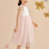 Flower Girl Dresses | A-line Scoop Tea-Length Satin/Tulle Flower Girl Dress Blushing Pink – Girls