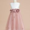 Flower Girl Dresses | A-line Scoop Tea-Length Satin/Tulle Flower Girl Dress Dusty Rose – Girls