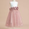 Flower Girl Dresses | A-line Scoop Tea-Length Satin/Tulle Flower Girl Dress Dusty Rose – Girls