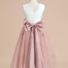 Flower Girl Dresses | A-line Scoop Tea-Length Satin/Tulle Flower Girl Dress Dusty Rose – Girls